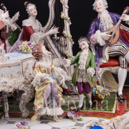 Фарфоровая композиция Домашний концерт, кружевная, Volkstedt, Германия, после 1935 г.