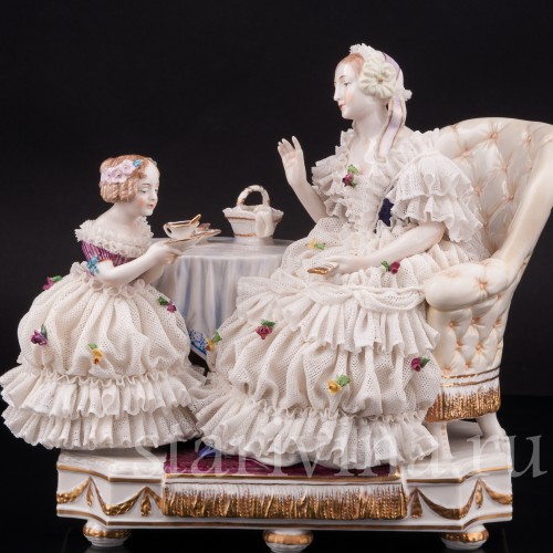 Фарфоровая статуэтка Чашечка чаю, кружевная, Dressel, Kister & Co, Германия, нач. 20 в.