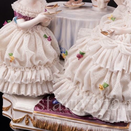 Фарфоровая статуэтка Чашечка чаю, кружевная, Dressel, Kister & Co, Германия, нач. 20 в.