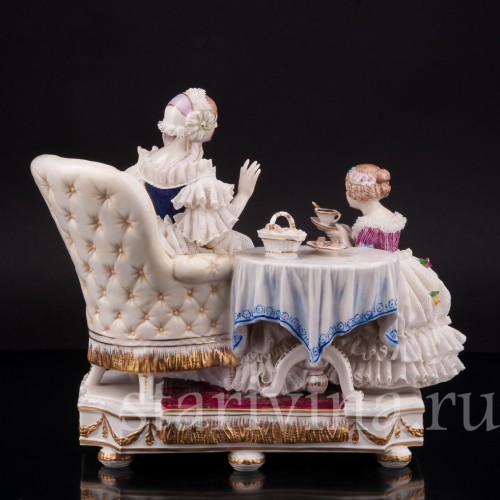 Фарфоровая статуэтка Чашечка чаю, кружевная, Dressel, Kister & Co, Германия, нач. 20 в.