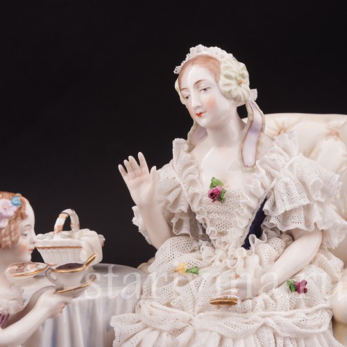 Фарфоровая статуэтка Чашечка чаю, кружевная, Dressel, Kister & Co, Германия, нач. 20 в.