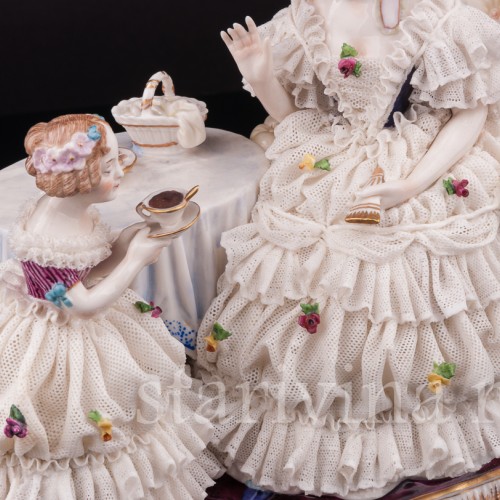 Фарфоровая статуэтка Чашечка чаю, кружевная, Dressel, Kister & Co, Германия, нач. 20 в.