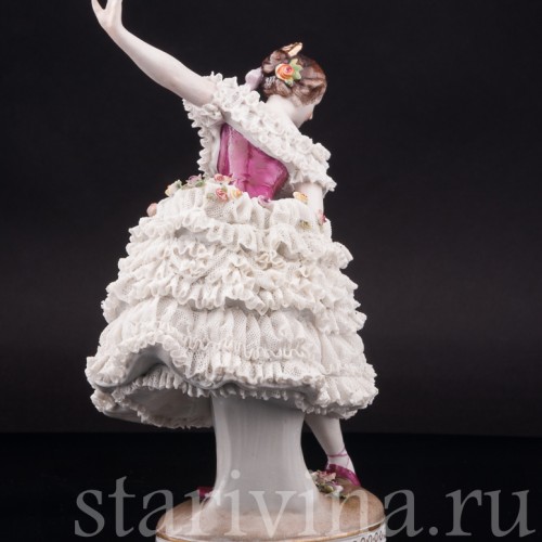 Фарфоровая статуэтка балерины Фанни Эльслер, кружевная, Volkstedt, Германия, до 1935 г.