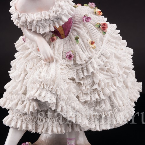 Фарфоровая статуэтка балерины Фанни Эльслер, кружевная, Volkstedt, Германия, до 1935 г.