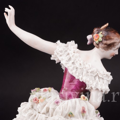 Фарфоровая статуэтка балерины Фанни Эльслер, кружевная, Volkstedt, Германия, до 1935 г.