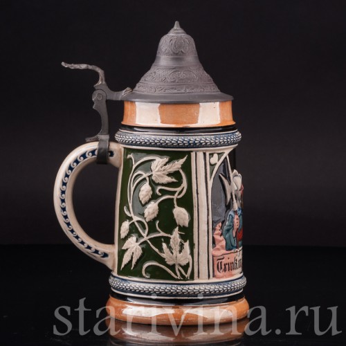 Старинная пивная кружка Пей спокойно, 1/2 л, Reinhold Hanke, Германия, нач. 20 в.