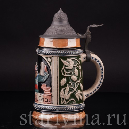 Старинная пивная кружка Пей спокойно, 1/2 л, Reinhold Hanke, Германия, нач. 20 в.