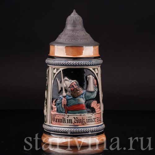 Старинная пивная кружка Пей спокойно, 1/2 л, Reinhold Hanke, Германия, нач. 20 в.