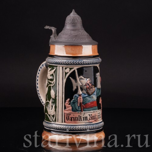 Старинная пивная кружка Пей спокойно, 1/2 л, Reinhold Hanke, Германия, нач. 20 в.