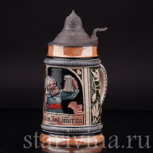 Старинная пивная кружка Пей спокойно, 1/2 л, Reinhold Hanke, Германия, нач. 20 в.