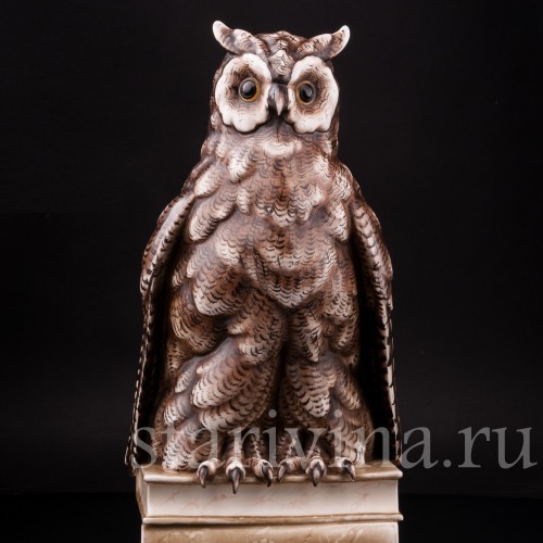 Фарфоровая статуэтка птицы Сова на книгах, Volkstedt, Германия, кон. 19 в.