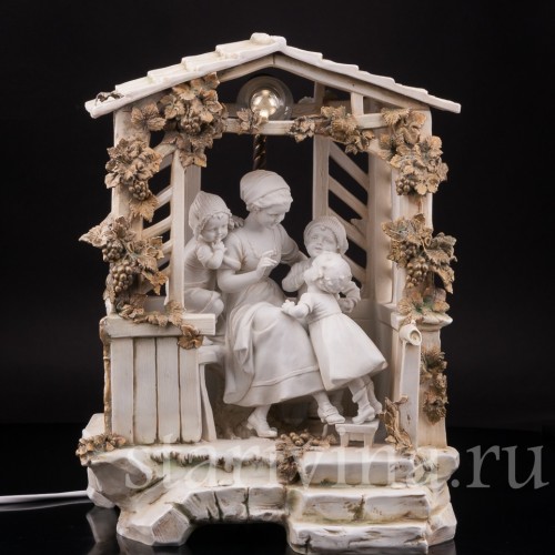 Фарфоровая лампа В беседке, E. A. Muller, Германия, кон. 19 - нач. 20 вв.
