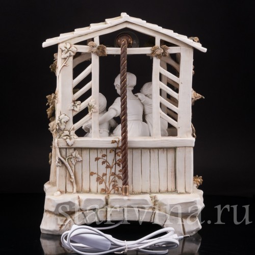 Фарфоровая лампа В беседке, E. A. Muller, Германия, кон. 19 - нач. 20 вв.