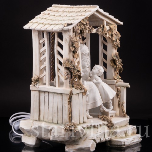 Фарфоровая лампа В беседке, E. A. Muller, Германия, кон. 19 - нач. 20 вв.