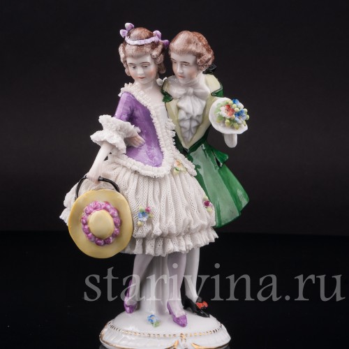 Фарфоровая статуэтка Пара на прогулке, кружевная, E. A. Muller, Германия, нач. 20 в.