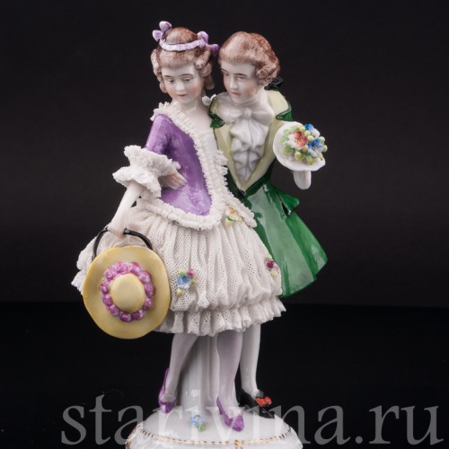 Фарфоровая статуэтка Пара на прогулке, кружевная, E. A. Muller, Германия, нач. 20 в.