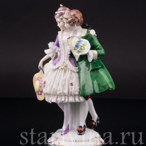 Фарфоровая статуэтка Пара на прогулке, кружевная, E. A. Muller, Германия, нач. 20 в.