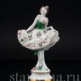 Фарфоровая статуэтка Балерина в зеленом платье, кружевная, Дрезден, Германия, нач. 20 в.