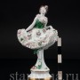 Фарфоровая статуэтка Балерина в зеленом платье, кружевная, Дрезден, Германия, нач. 20 в.