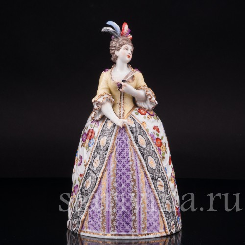 Фарфоровая статуэтка Дама с веером, колокольчик, Helena Wolfsohn, Германия, кон. 19 - нач. 20 вв.