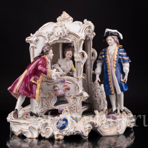 Композиция из фарфора Сцена у портшеза, кружевная, Volkstedt, Германия, нач. 20 в.