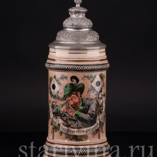 Старинная пивная кружка Стрелок, 1/2 л, Merkelbach & Wick, Германия, кон. 19 - нач. 20 вв.