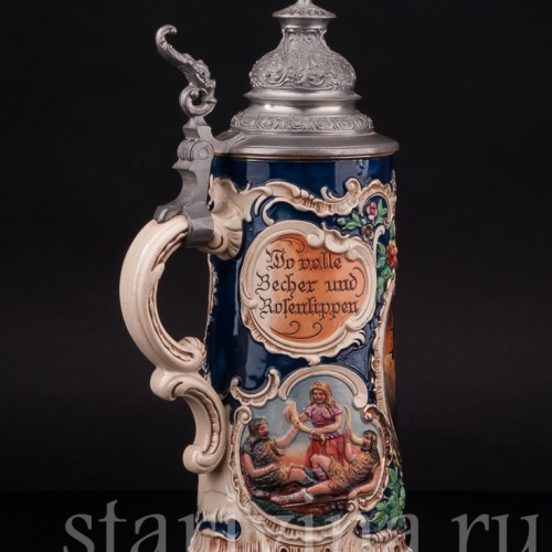 Старинная пивная кружка Где полные кружки и алые губы, 1/2 л, Marzi & Remy, Германия, нач. 20 в.