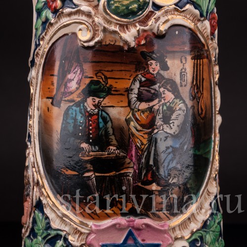 Старинная пивная кружка Где полные кружки и алые губы, 1/2 л, Marzi & Remy, Германия, нач. 20 в.