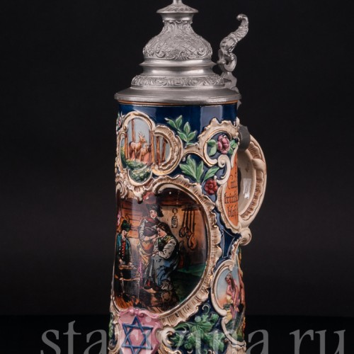 Старинная пивная кружка Где полные кружки и алые губы, 1/2 л, Marzi & Remy, Германия, нач. 20 в.