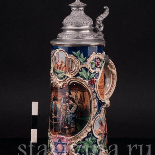 Старинная пивная кружка Где полные кружки и алые губы, 1/2 л, Marzi & Remy, Германия, нач. 20 в.