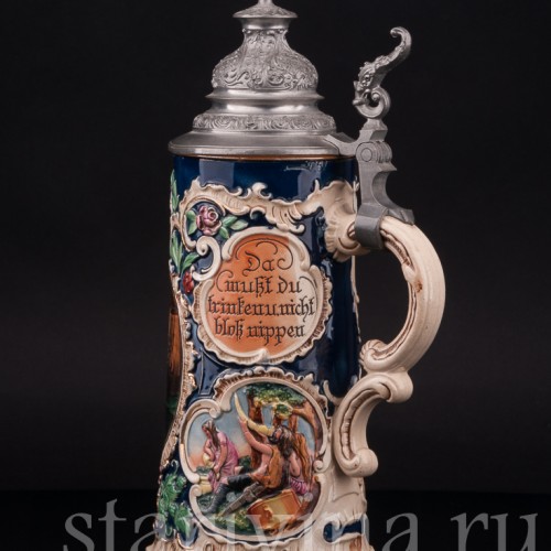 Старинная пивная кружка Где полные кружки и алые губы, 1/2 л, Marzi & Remy, Германия, нач. 20 в.