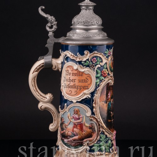 Старинная пивная кружка Где полные кружки и алые губы, 1/2 л, Marzi & Remy, Германия, нач. 20 в.