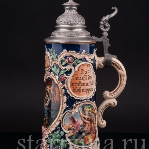 Старинная пивная кружка Где полные кружки и алые губы, 1/2 л, Marzi & Remy, Германия, нач. 20 в.