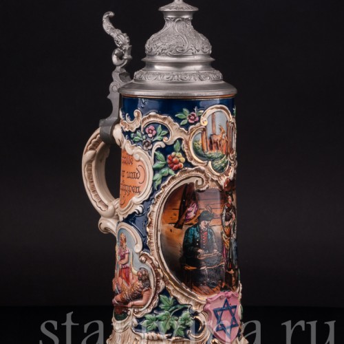 Старинная пивная кружка Где полные кружки и алые губы, 1/2 л, Marzi & Remy, Германия, нач. 20 в.