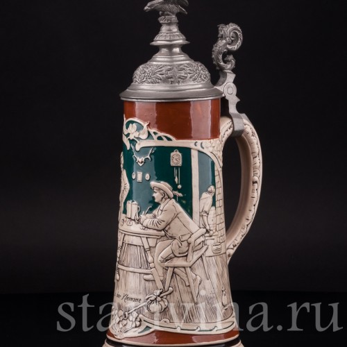 Старинная пивная кружка В трудном положении, 1 л, Rosskopf & Gerz, Германия, 1901-1914 гг.