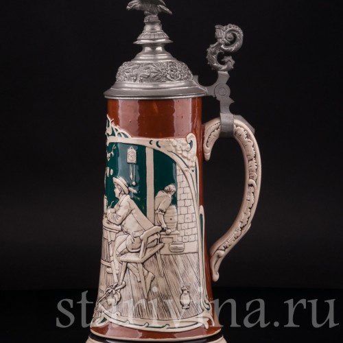 Старинная пивная кружка В трудном положении, 1 л, Rosskopf & Gerz, Германия, 1901-1914 гг.