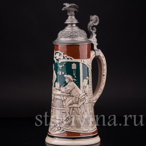 Старинная пивная кружка В трудном положении, 1 л, Rosskopf & Gerz, Германия, 1901-1914 гг.