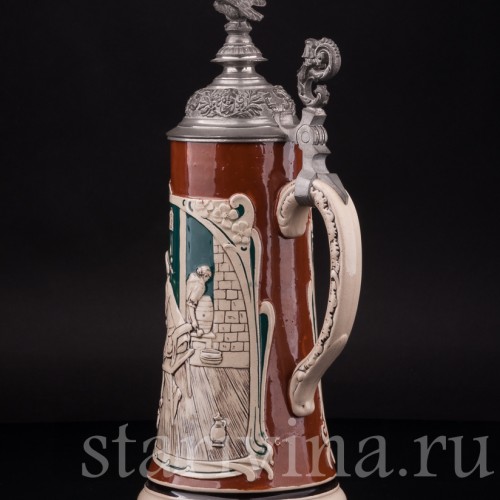 Старинная пивная кружка В трудном положении, 1 л, Rosskopf & Gerz, Германия, 1901-1914 гг.