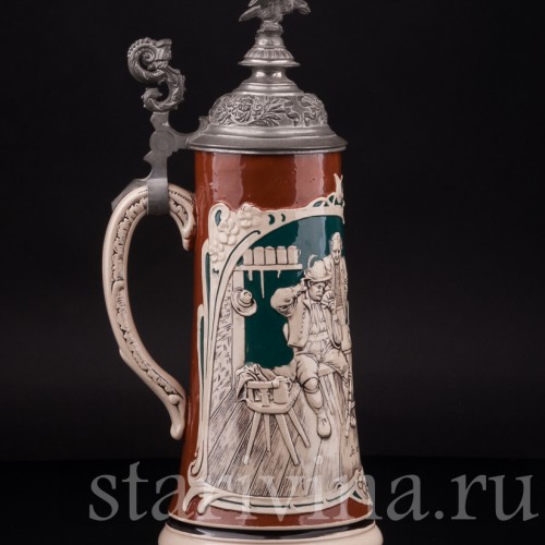 Старинная пивная кружка В трудном положении, 1 л, Rosskopf & Gerz, Германия, 1901-1914 гг.