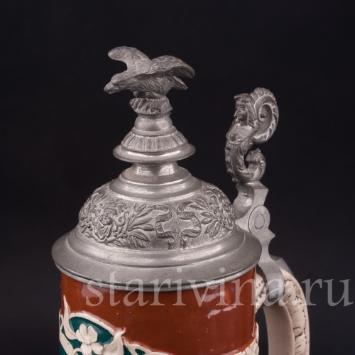 Старинная пивная кружка В трудном положении, 1 л, Rosskopf & Gerz, Германия, 1901-1914 гг.