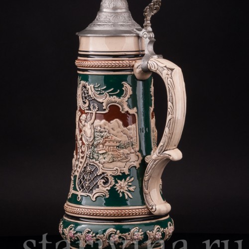 Старинный пивной кувшин Прощание охотника, 1.5 л, Albert Jacob Thewalt, Германия, кон. 19 в.