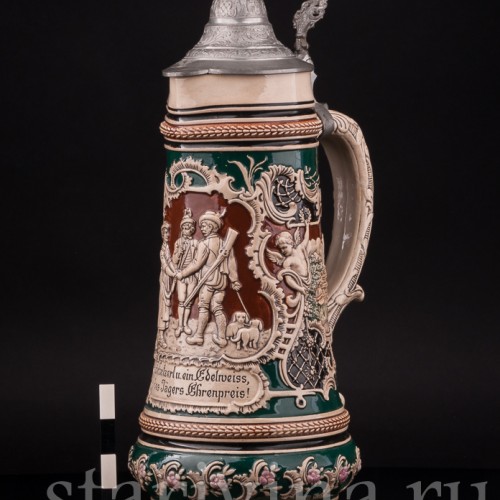 Старинный пивной кувшин Прощание охотника, 1.5 л, Albert Jacob Thewalt, Германия, кон. 19 в.