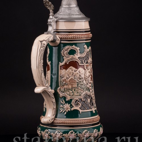 Старинный пивной кувшин Прощание охотника, 1.5 л, Albert Jacob Thewalt, Германия, кон. 19 в.