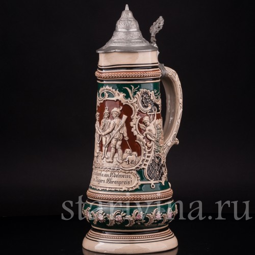 Старинный пивной кувшин Прощание охотника, 1.5 л, Albert Jacob Thewalt, Германия, кон. 19 в.