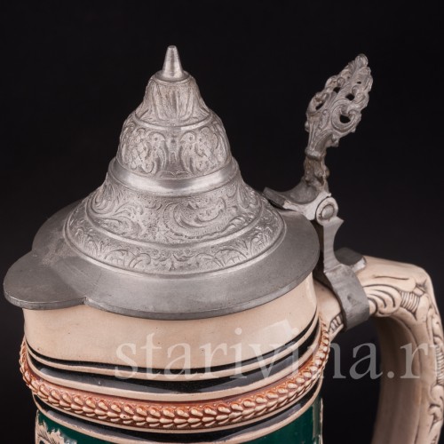 Старинный пивной кувшин Прощание охотника, 1.5 л, Albert Jacob Thewalt, Германия, кон. 19 в.