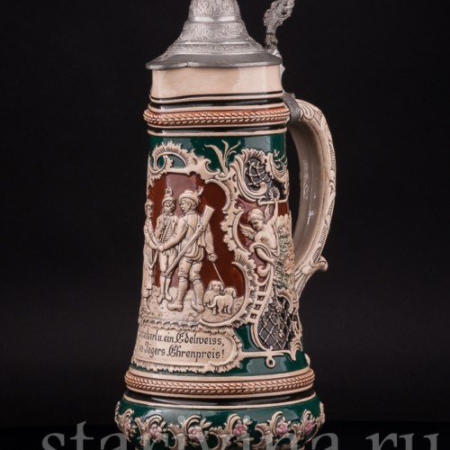 Старинный пивной кувшин Прощание охотника, 1.5 л, Albert Jacob Thewalt, Германия, кон. 19 в.