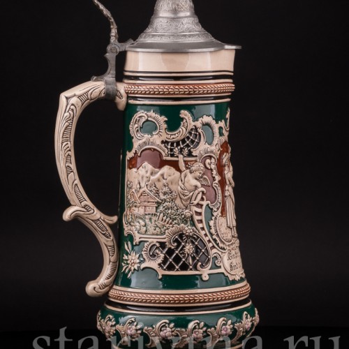 Старинный пивной кувшин Прощание охотника, 1.5 л, Albert Jacob Thewalt, Германия, кон. 19 в.