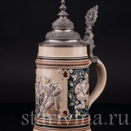 Старинная пивная кружка Трубач и Зекингена, 0,4 л, Reinhold Merkelbach, Германия, 1890-1910 гг.