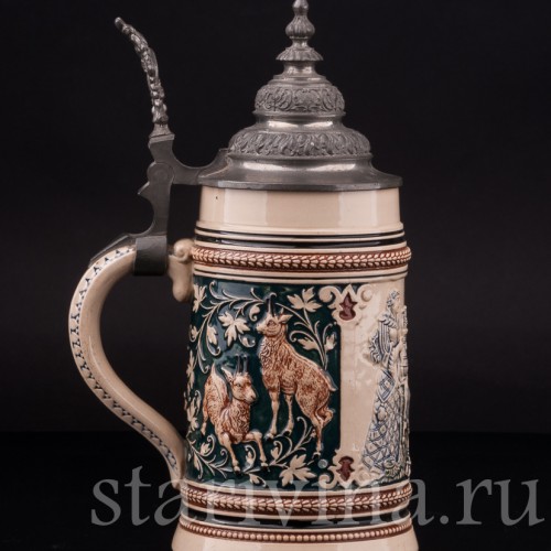 Старинная пивная кружка Трубач и Зекингена, 0,4 л, Reinhold Merkelbach, Германия, 1890-1910 гг.