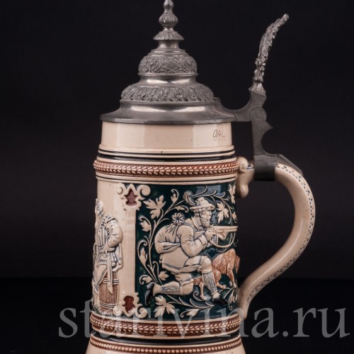 Старинная пивная кружка Трубач и Зекингена, 0,4 л, Reinhold Merkelbach, Германия, 1890-1910 гг.